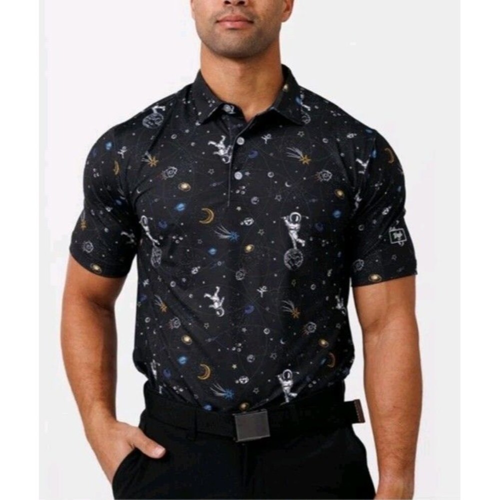 Waggle Medium Men's Mission Albatross Astronaut Golf Polo Shirt Black Novelty